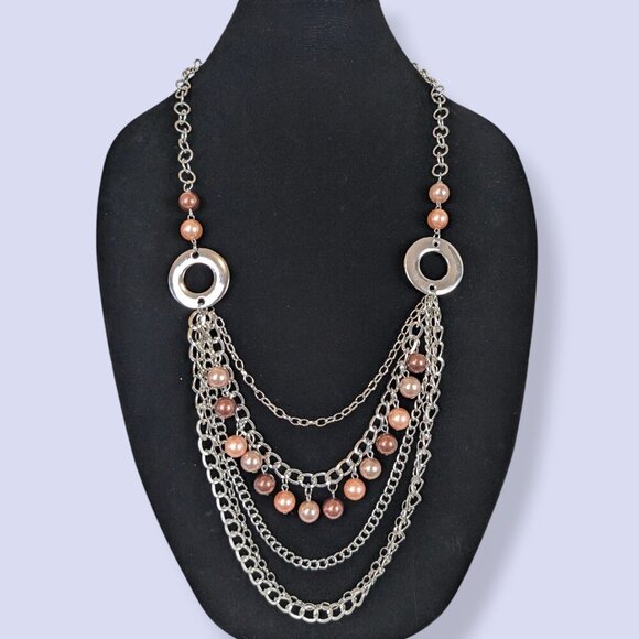 Pink Faux Pearl & Chain Demi Parure - Picture 4 of 8